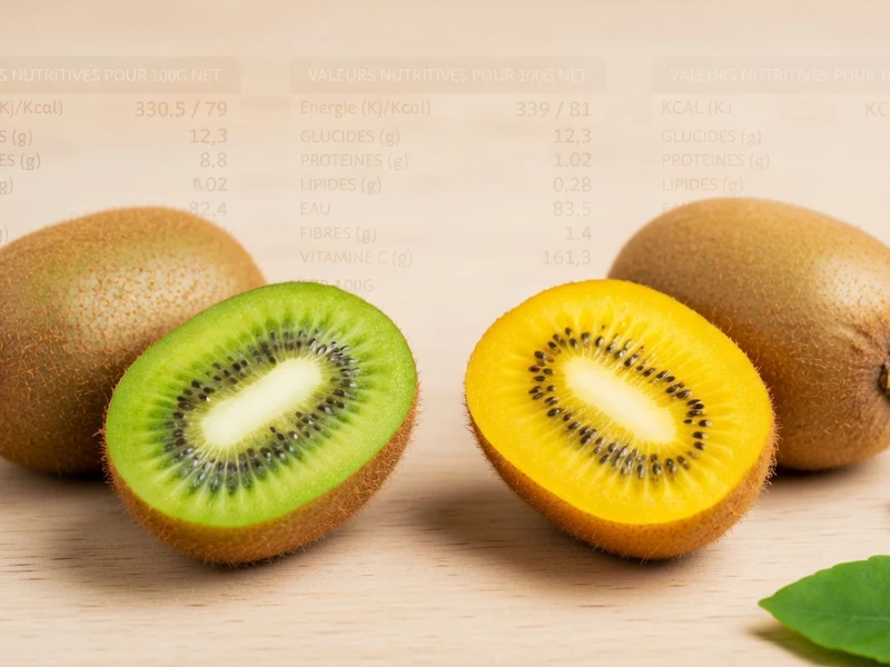 Des kiwis entiers et coupés illustrent les calories dans un kiwi