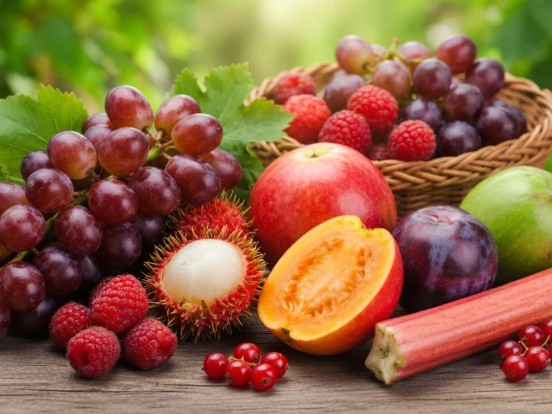 Un assortiment coloré de fruit en R repose sur une table en bois