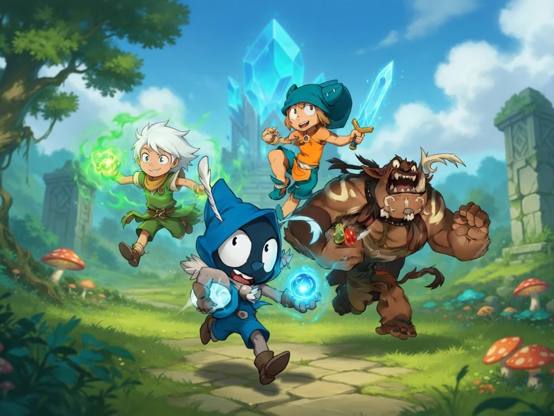Des aventuriers fantastiques traversent un paysage verdoyant dans le guide Dofus
