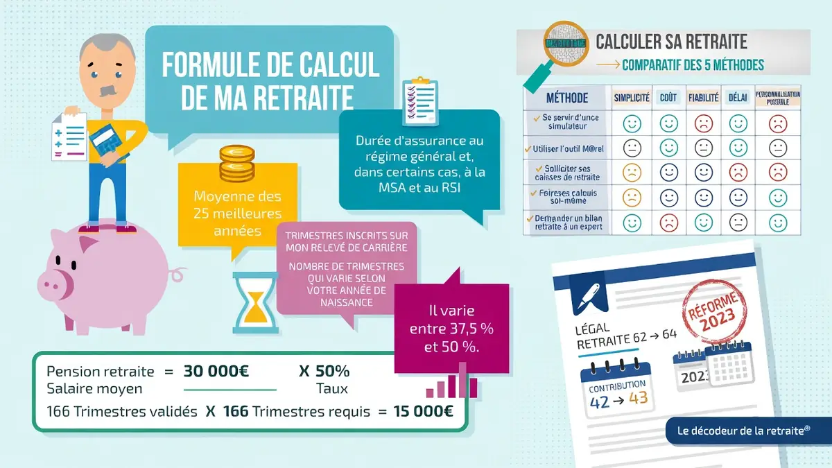 Graphique illustrant comment calculer pour la retraite avec une tirelire et des icônes financières