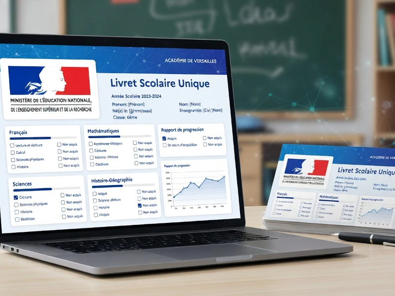 Un ordinateur portable affiche l'interface numérique du LSU Versailles sur un bureau d'écolier