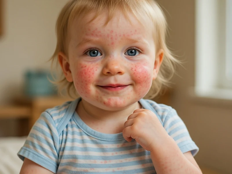 Un jeune enfant aux joues rouges atteint de mégalérythème épidémique