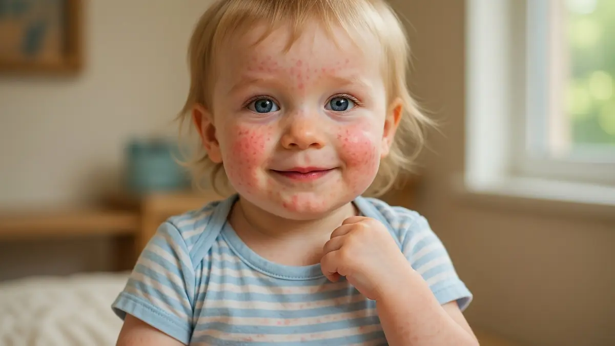 Un jeune enfant aux joues rouges atteint de mégalérythème épidémique