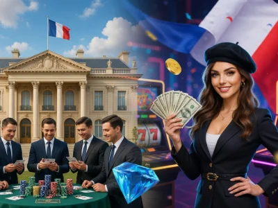 Une scène de casino avec une femme tenant des billets illustre le meilleur casino en ligne pour les Français