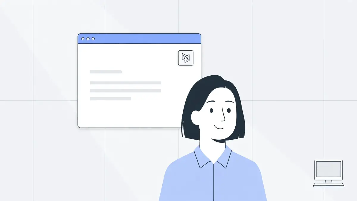 Une femme souriante devant une interface Carrd et un ordinateur portable