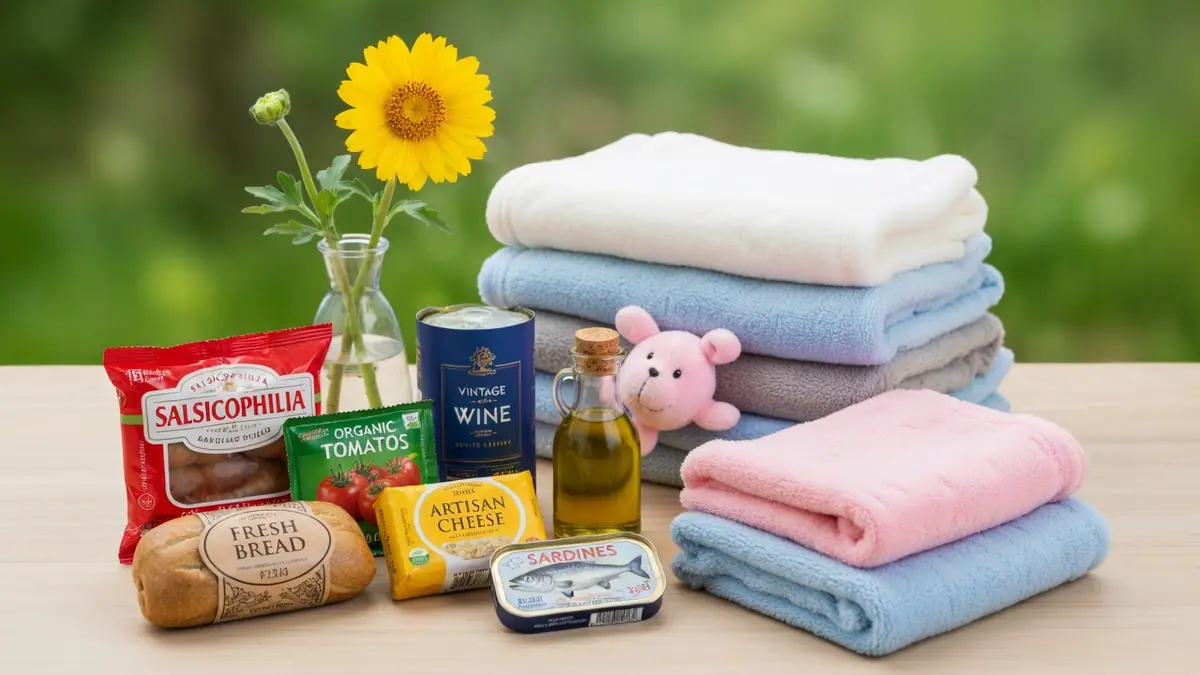 Un salsicophile a disposé pain saucisses vin fromage et serviettes près d'un tournesol