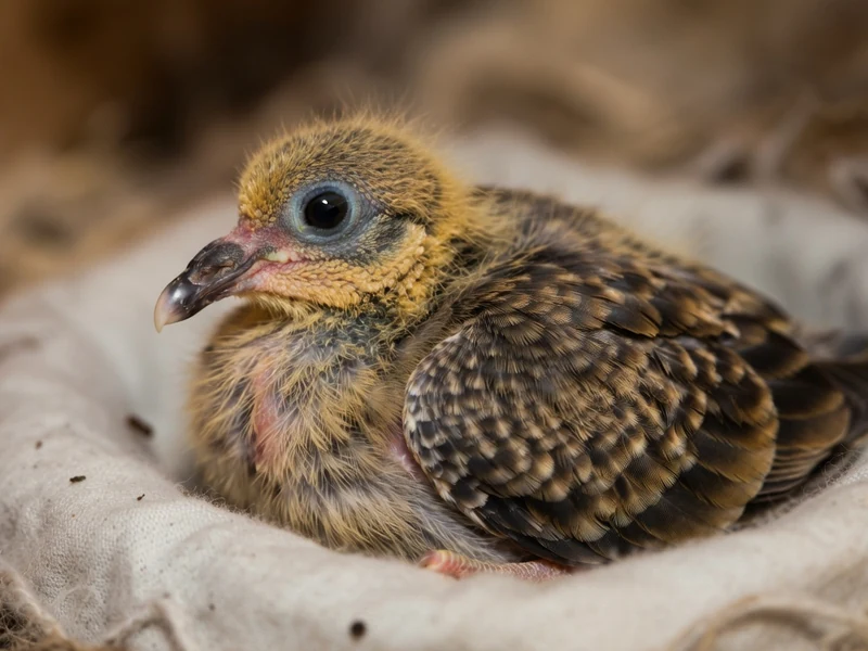 Un bébé pigeons repose dans un nid douillet