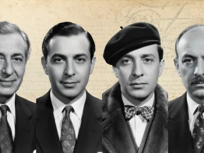 Un montage de quatre portraits vintage montre Paul Bernard à différentes époques