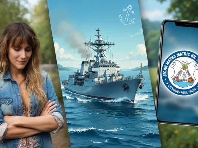 On voit une femme un navire et un smartphone qui représentent Jmms