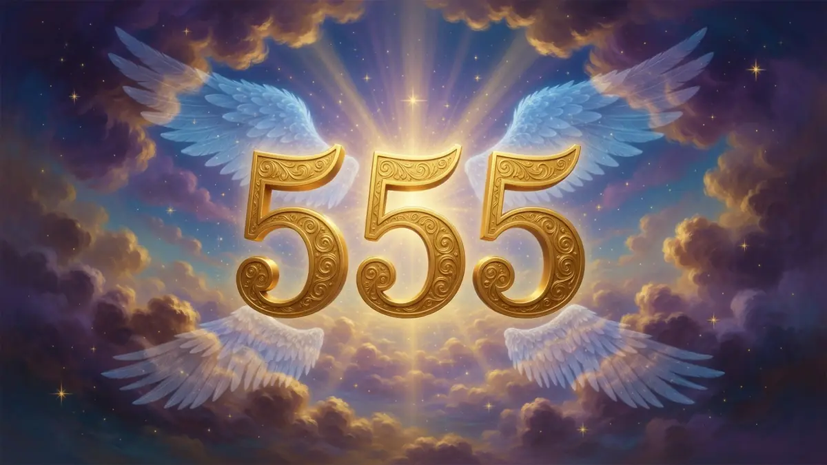 Image d'ailes bleues sur ornements dorés dans un ciel nuageux étoilé pour la 555 signification