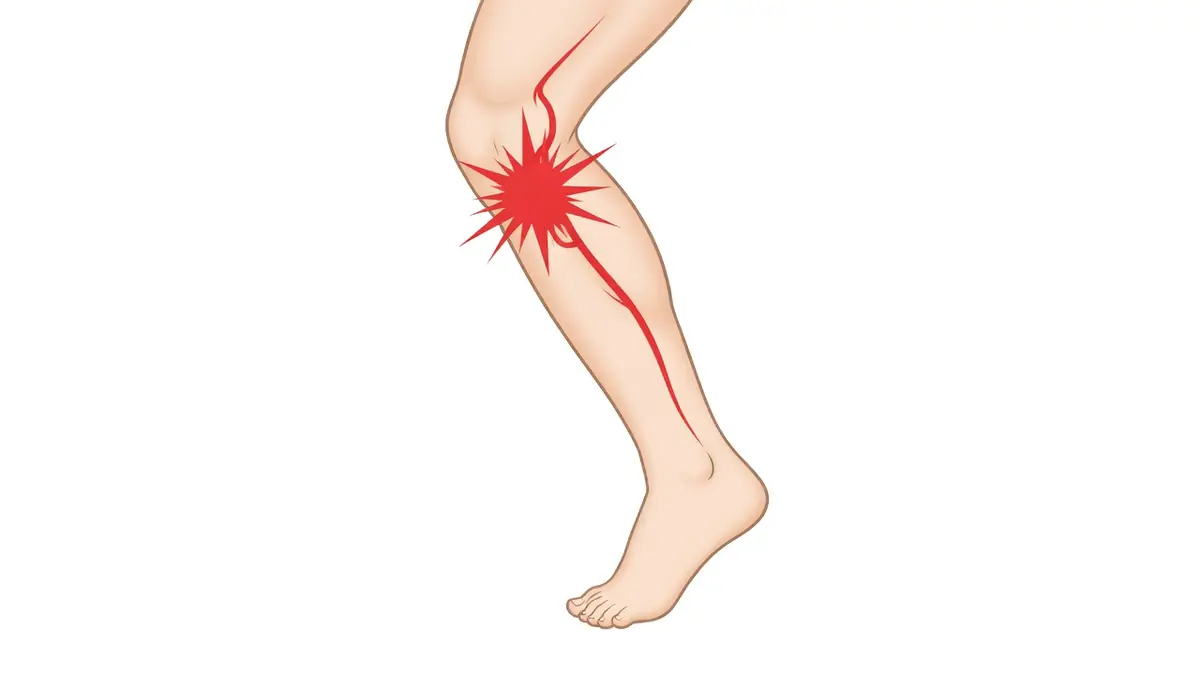 Illustration d'une douleur localisée sur le trajet du nerf fibulaire commun au niveau du genou