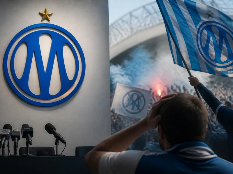 Supporters de football réagissant à la présentation officielle du nouveau logo OM en conférence de presse