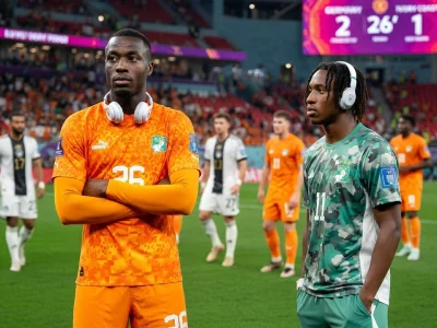 Nicolas Pépé se tient debout sur le terrain avec ses coéquipiers ivoiriens pendant un match de football