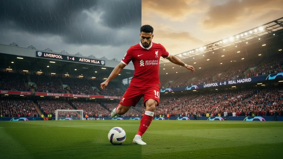 Un footballeur en action dans un stade illustre le classement Liverpool