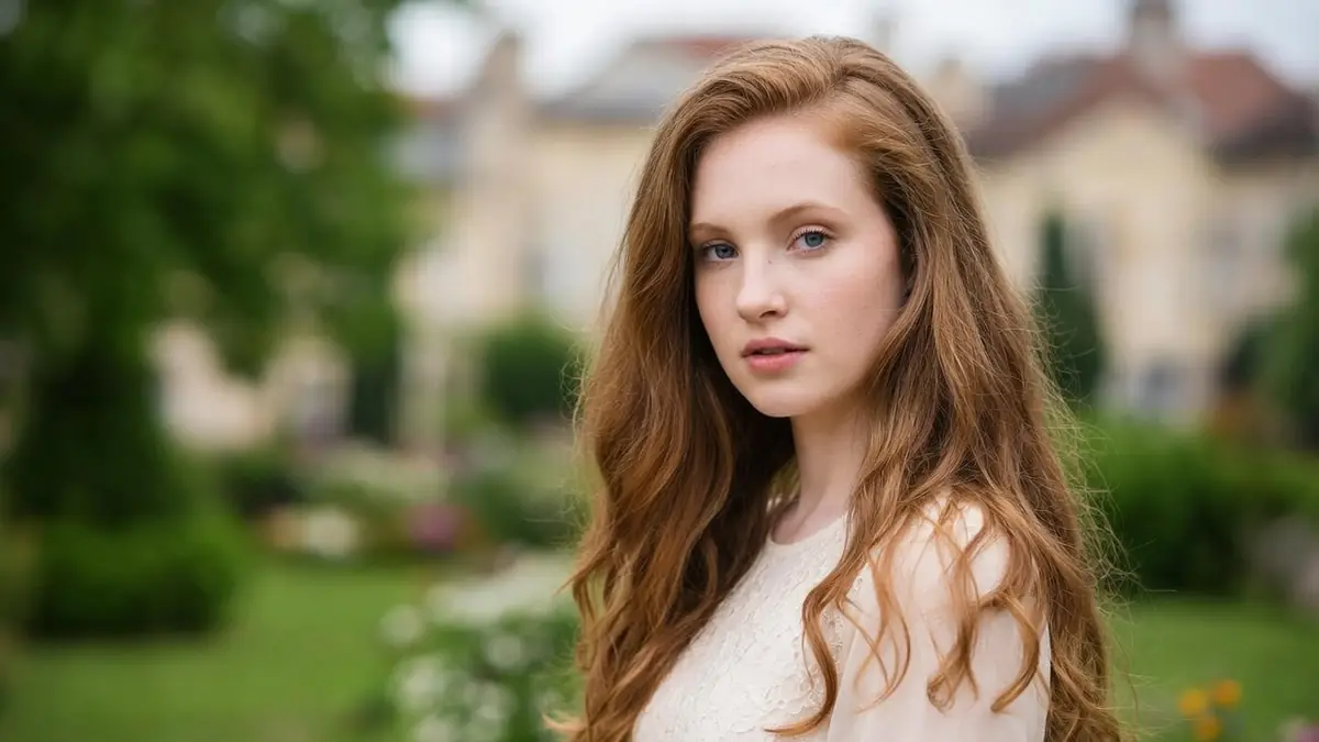 Ingrid Juveneton aux longs cheveux ondulés dans un jardin résidentiel
