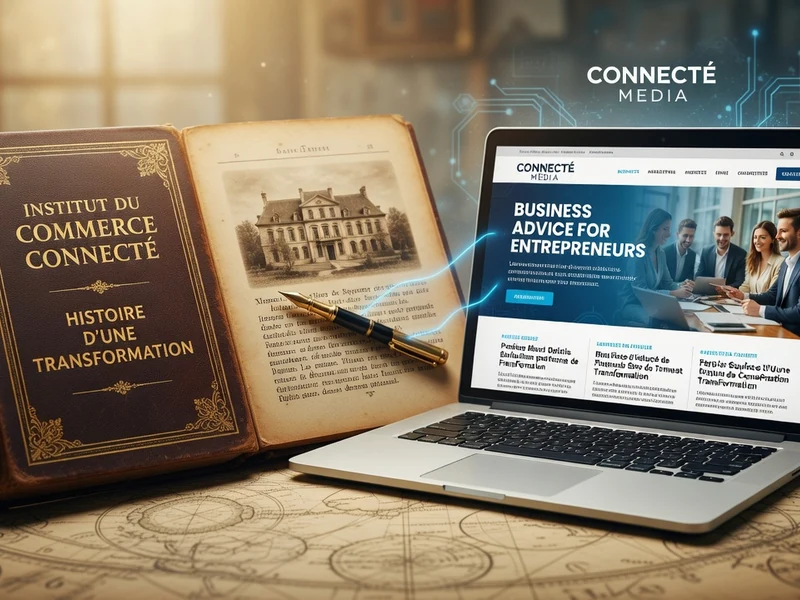 Un livre ancien et un ordinateur portable illustrent l'institut Commerce Connecté com