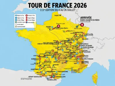 Carte illustrant le tour de France 2026 parcours de Barcelone à Paris