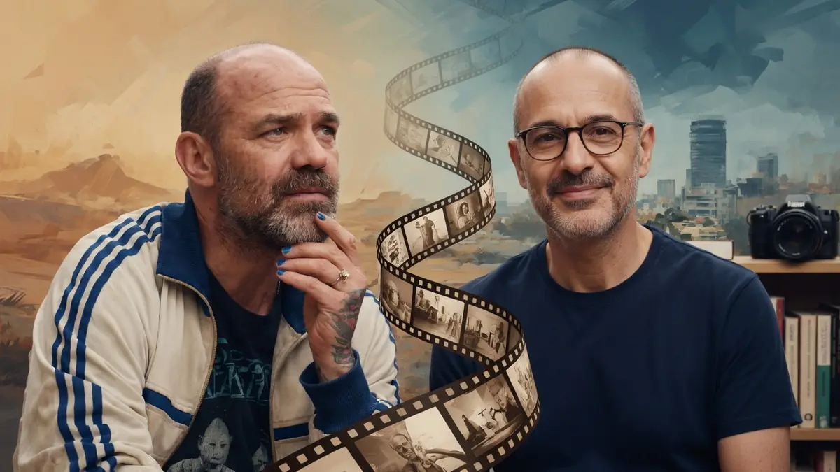 Portrait composite montrant les deux visages de l'acteur Richard Bellamy reliés par une pellicule de film