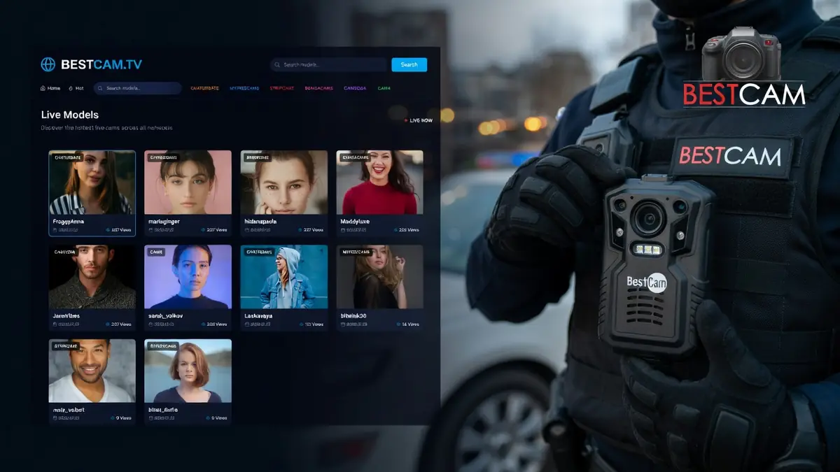 Des visages sur un écran à côté d'un agent tenant une Bestcam