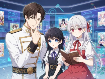 Des personnages d'anime profitent de la lecture de mangas sur Crunchyscan fr dans un univers futuriste