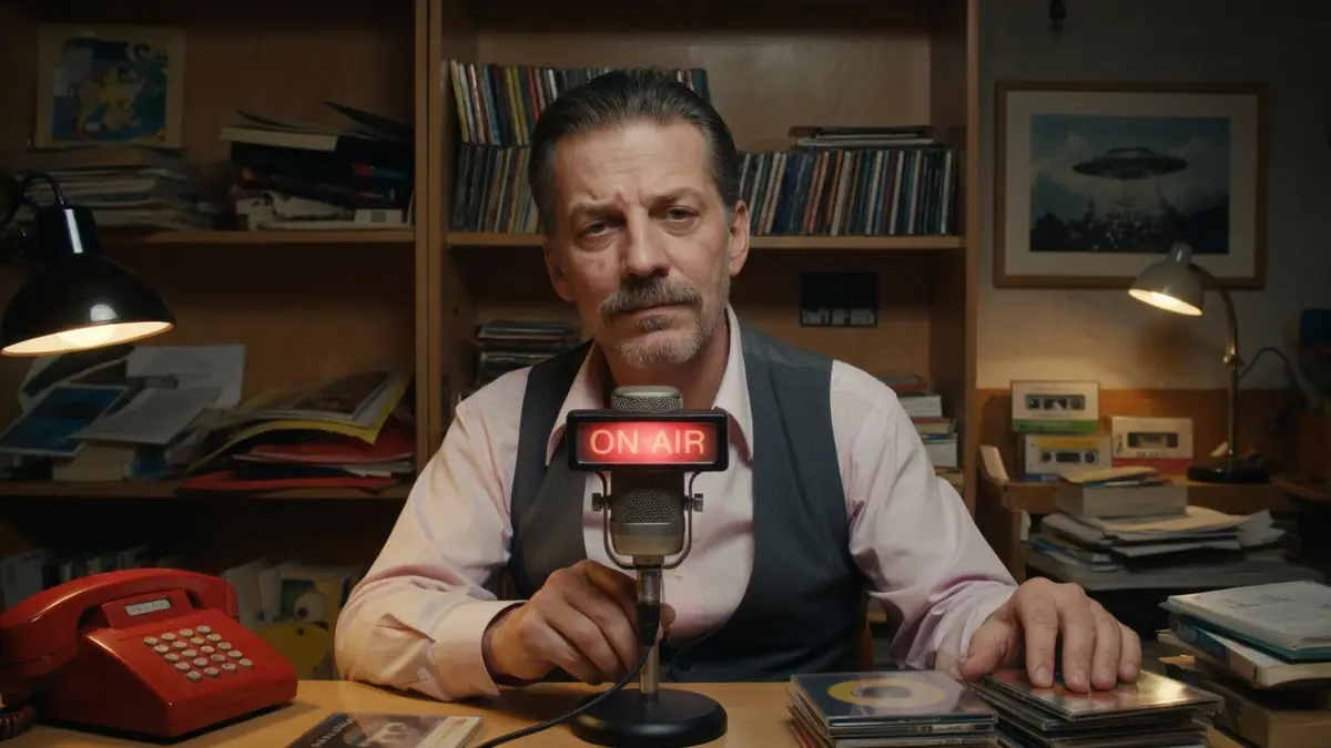 gérard de Suresnes est installé devant un micro dans un studio radio
