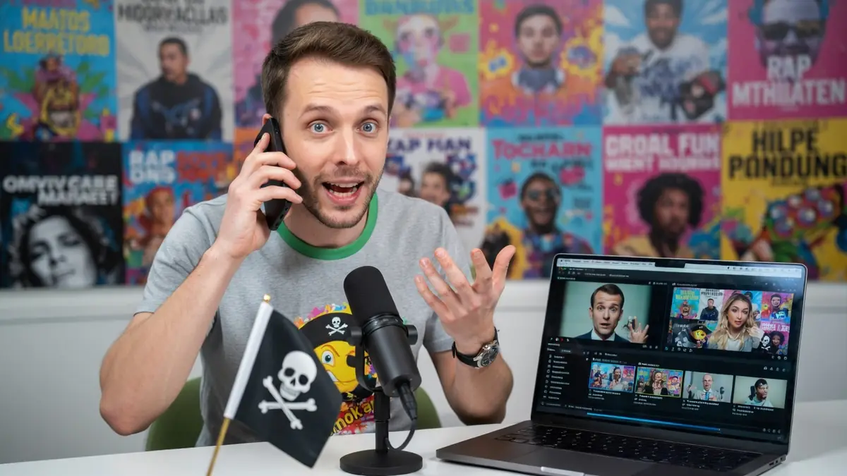 Un homme parle au téléphone devant un ordinateur affichant des vidéos Momokando