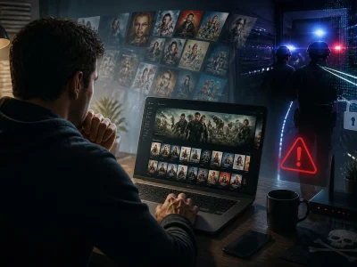 Un utilisateur navigue sur une plateforme de cinéma en ligne évoquant le phénomène papy Streaming sous surveillance policière