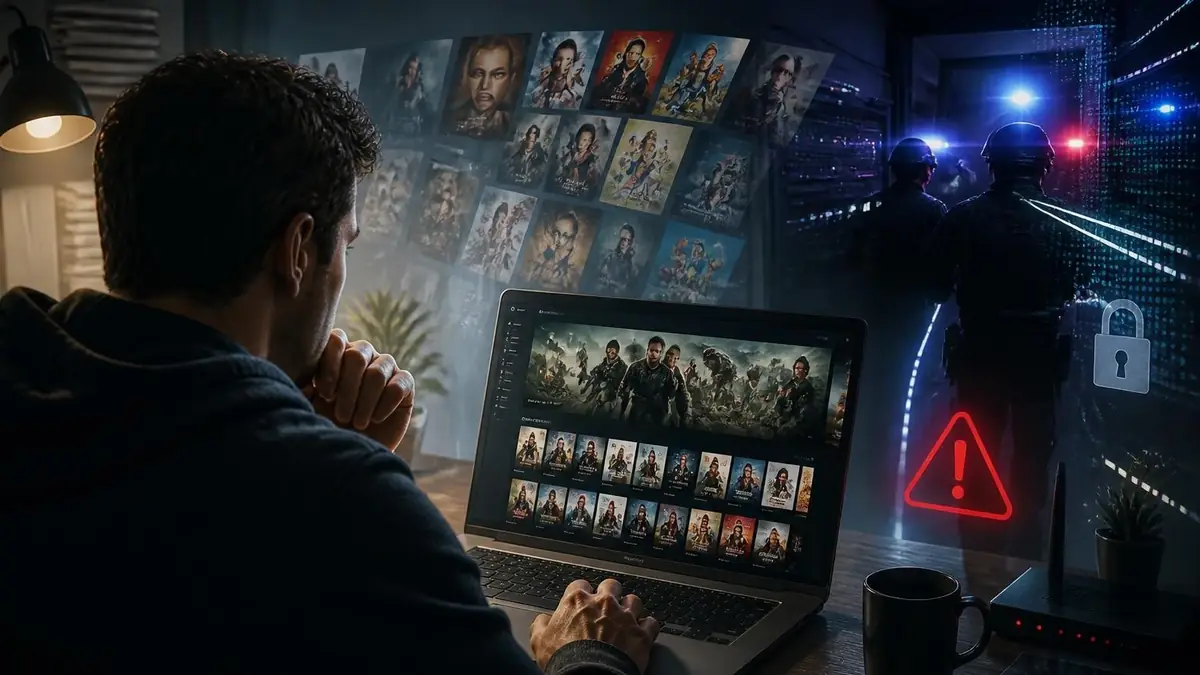 Un utilisateur navigue sur une plateforme de cinéma en ligne évoquant le phénomène papy Streaming sous surveillance policière
