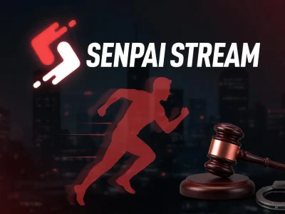 Une silhouette courant avec un marteau de juge et des menottes illustre le senpai stream