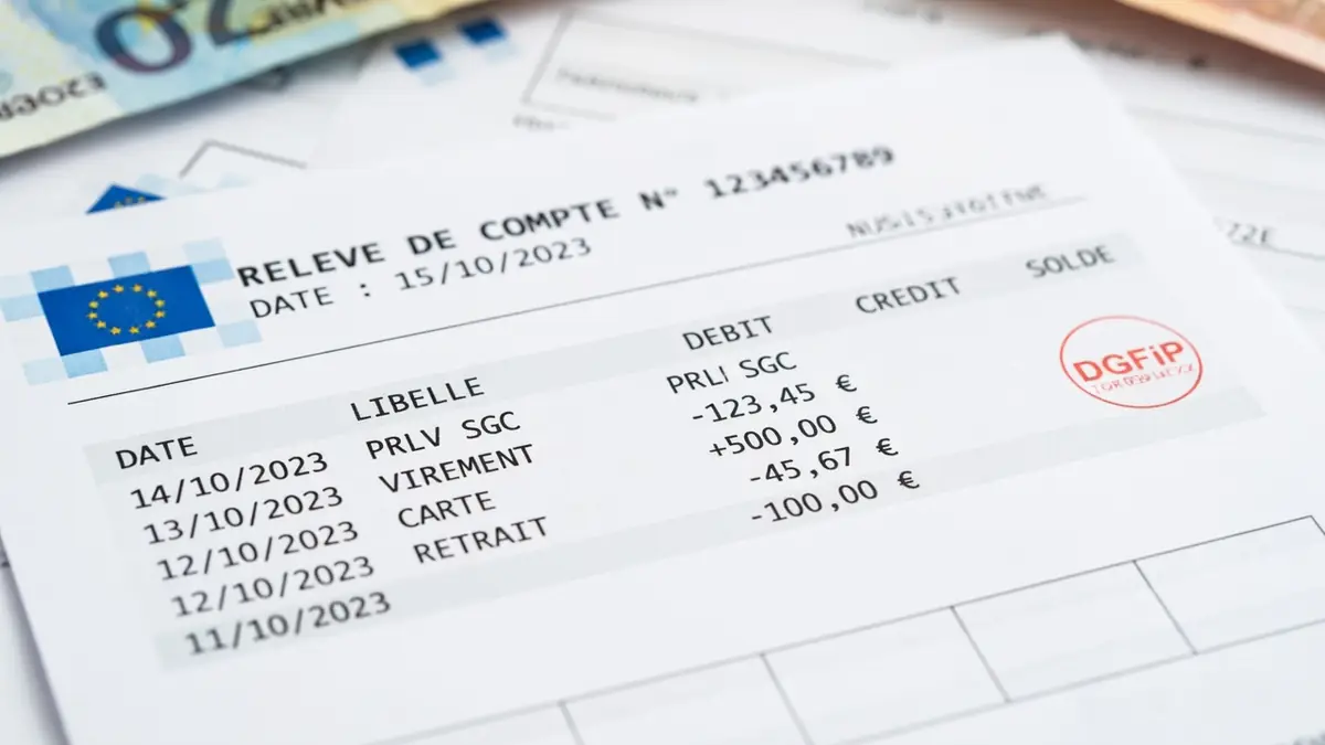 Un relevé bancaire montre prlv SGC dans la colonne des débits