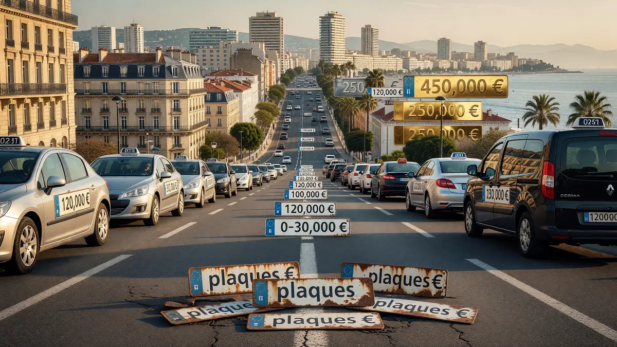 Une file de taxis sur une route urbaine près de la mer illustre le prix licence taxi