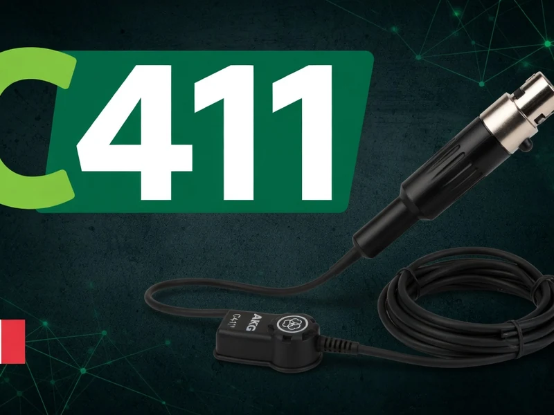 Un capteur c411 noir avec câble enroulé et connecteur sur fond technique sombre