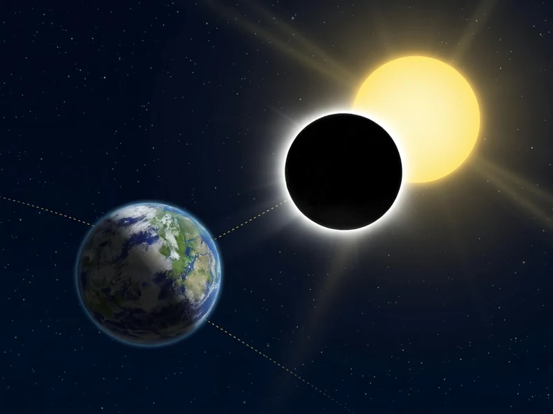 Représentation de la Terre la Lune et le Soleil alignés pour la nouvelle lune août 2026