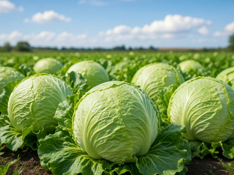 Un champ de salades iceberg sous un ciel bleu avec nuages