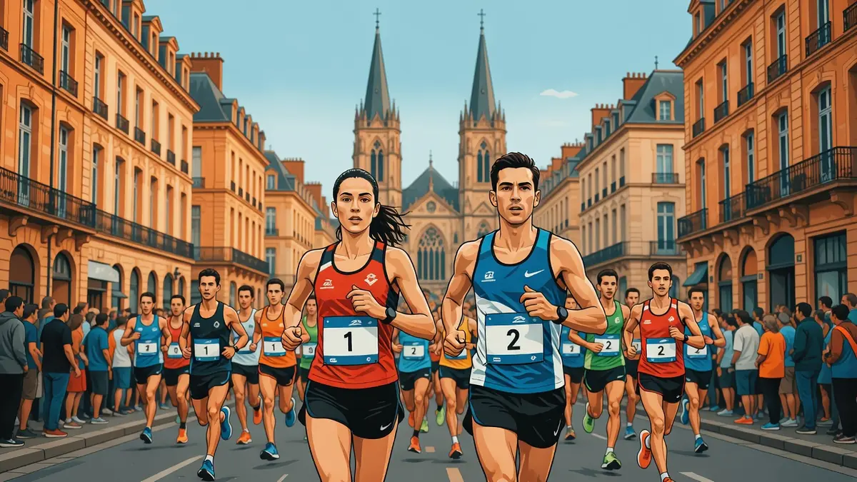 Des coureurs participent à une course à pied dans les rues de la ville lors du semi Bordeaux
