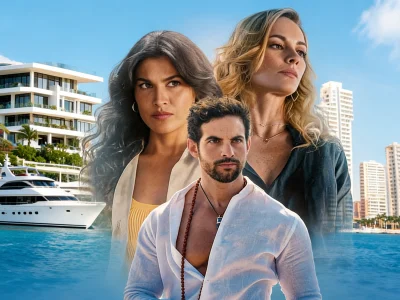 Les protagonistes de j irais cracher sur vos tombes série avec yachts et immeubles en bord de mer