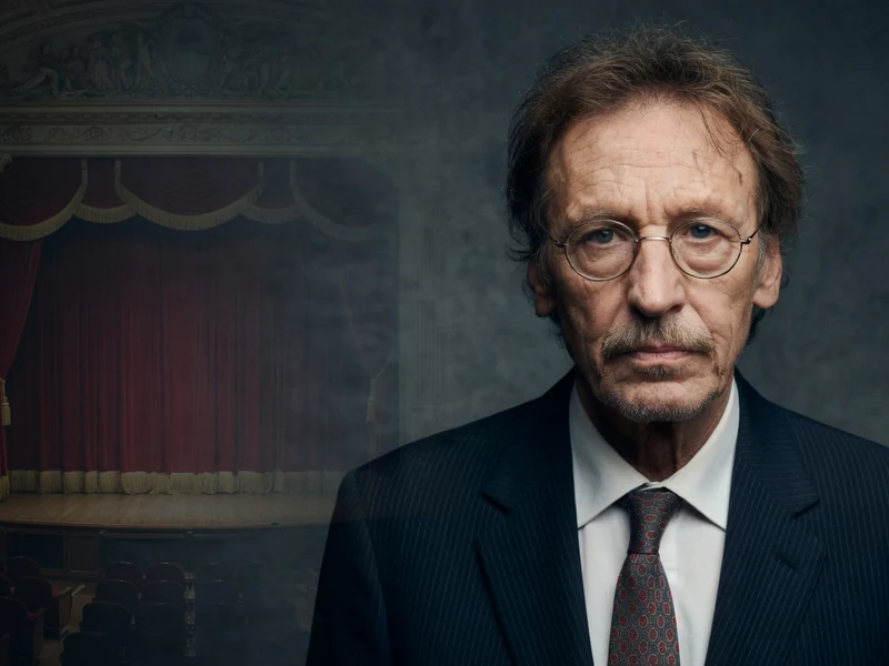 Didier Sauvegrain pose en costume sombre devant une salle de théâtre classique