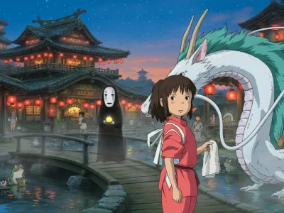 Scène nocturne avec Chihiro et le dragon dans les voyage de chihiro