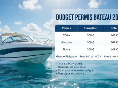 Un bateau à moteur vogue sur la mer bleue illustrant le prix permis bateau