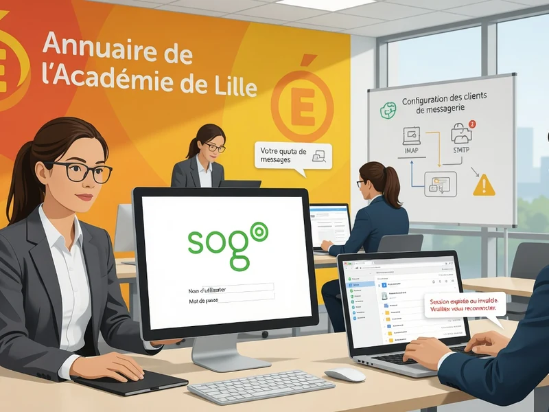 Des employés de bureau utilisent des ordinateurs pour se connecter au lille Webmail dans un espace de travail moderne