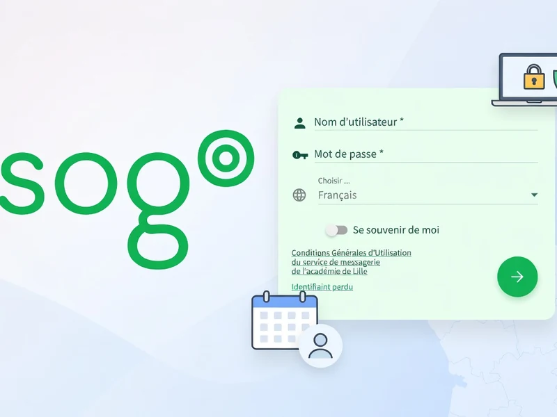 Interface de connexion sécurisée pour accéder au webmail Lille avec des icônes de calendrier et de messagerie