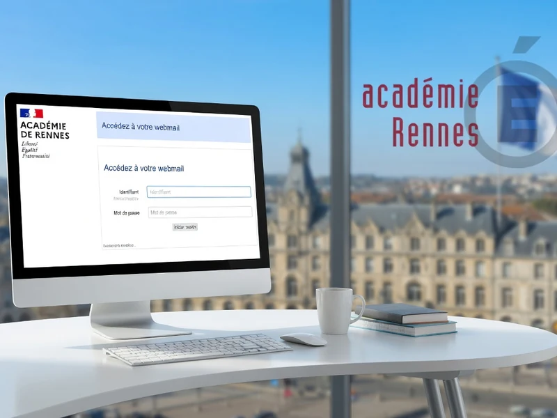 Un ordinateur sur une table affiche le webmail Rennes face à une vue urbaine