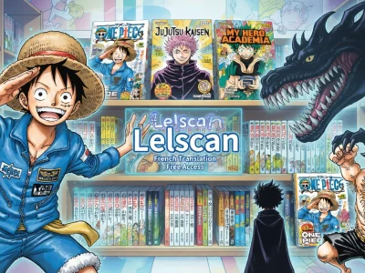 Illustration mettant en avant des personnages de mangas populaires sur une plateforme de lecture comme Lelscan