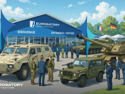 Des véhicules militaires et des groupes de personnes sont visibles à Eurosatory 2026 dates