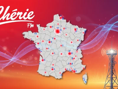 Carte de France illustrant la couverture des fréquences Chérie FM sur le territoire