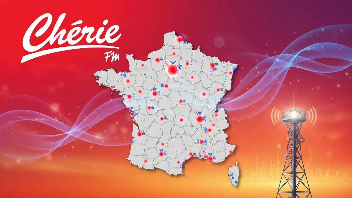 Carte de France illustrant la couverture des fréquences Chérie FM sur le territoire