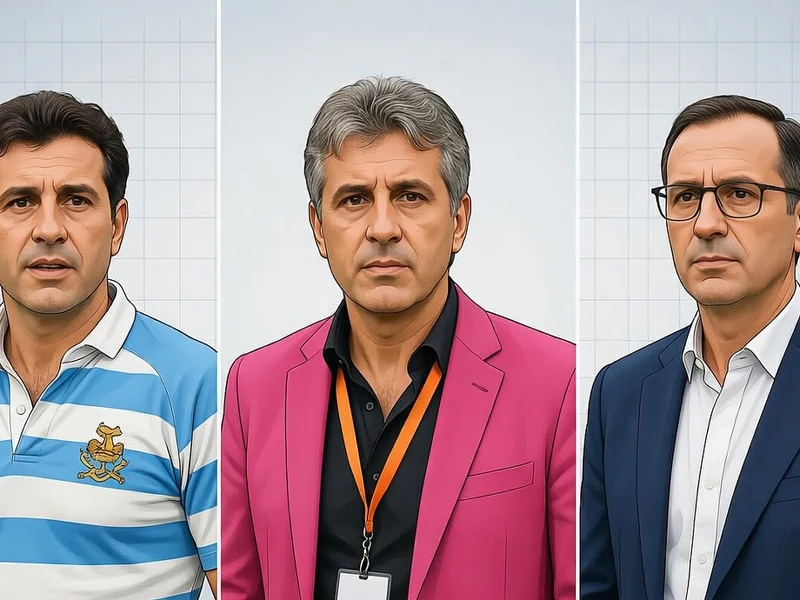 Cette image présente Éric Blanc sous trois apparences différentes