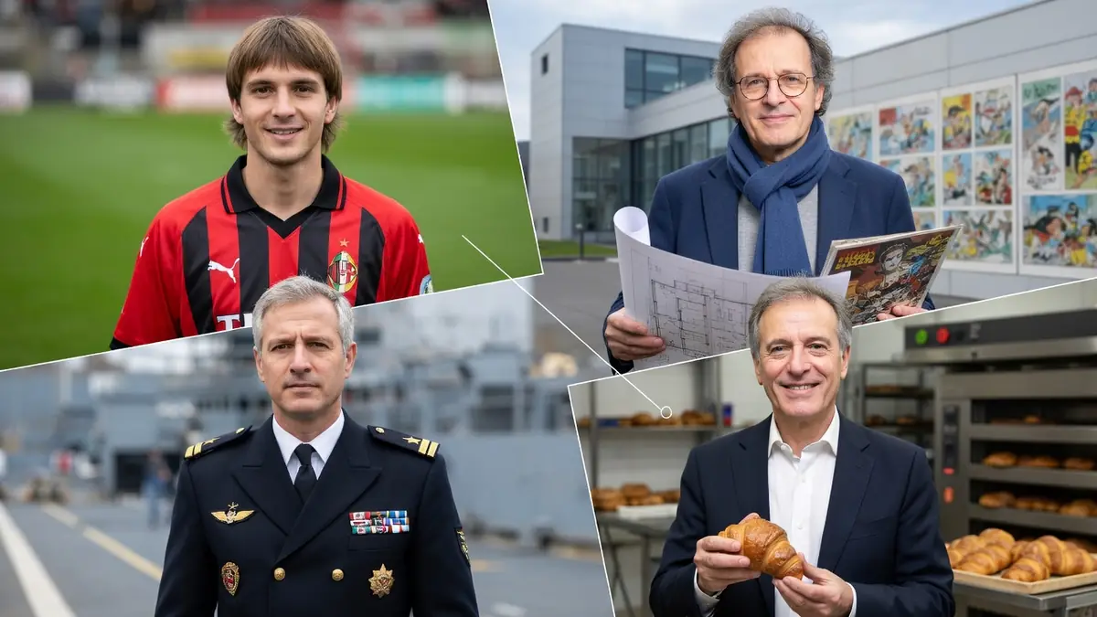 Ce collage réunit quatre portraits d'hommes nommés Philippe Morin dans leurs milieux professionnels