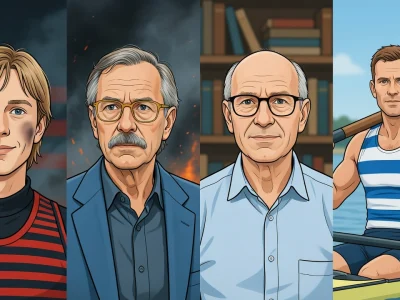Quatre portraits stylisés illustrant les vies variées de Jean-Marie Lemaire