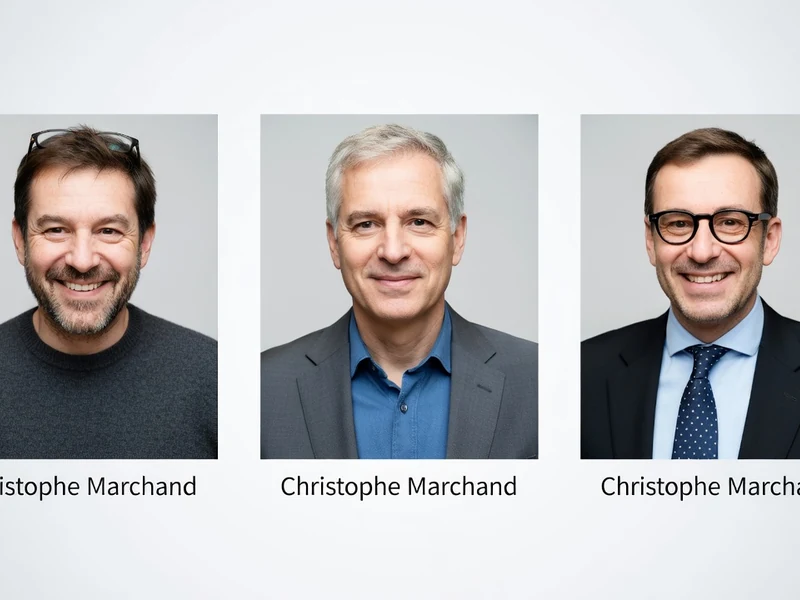 L'image montre trois portraits de Christophe Marchand